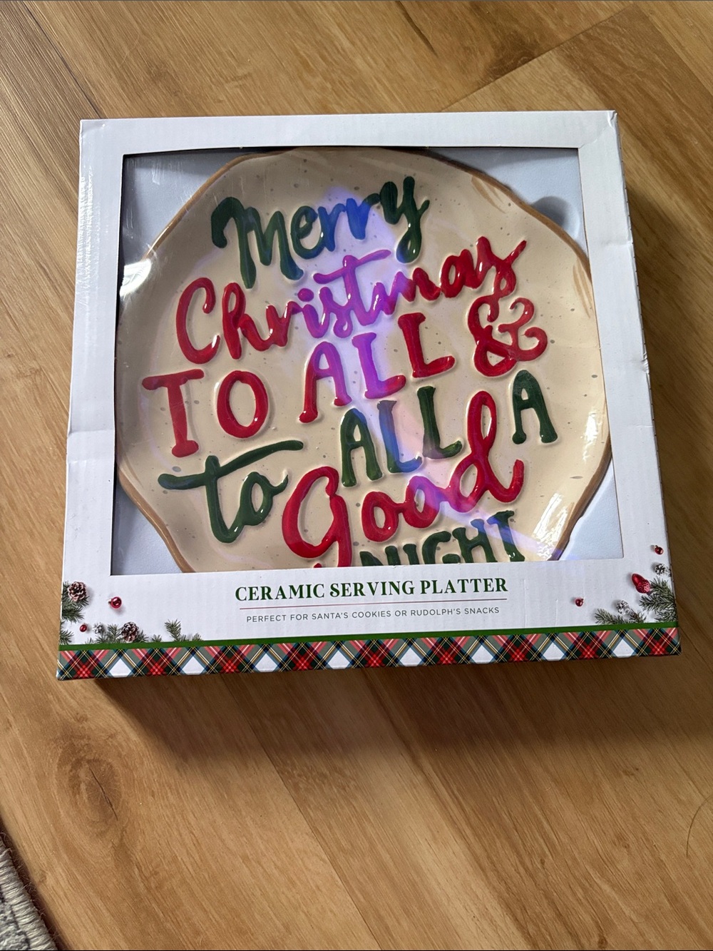Ceramic 'Merry Christmas' Serving Platter - Festive Red & Green